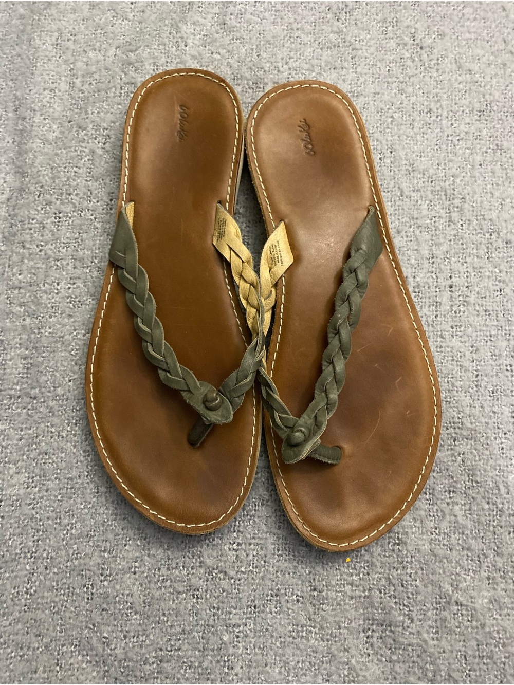 OluKai Braided Thong Sandals in Brown and Olive